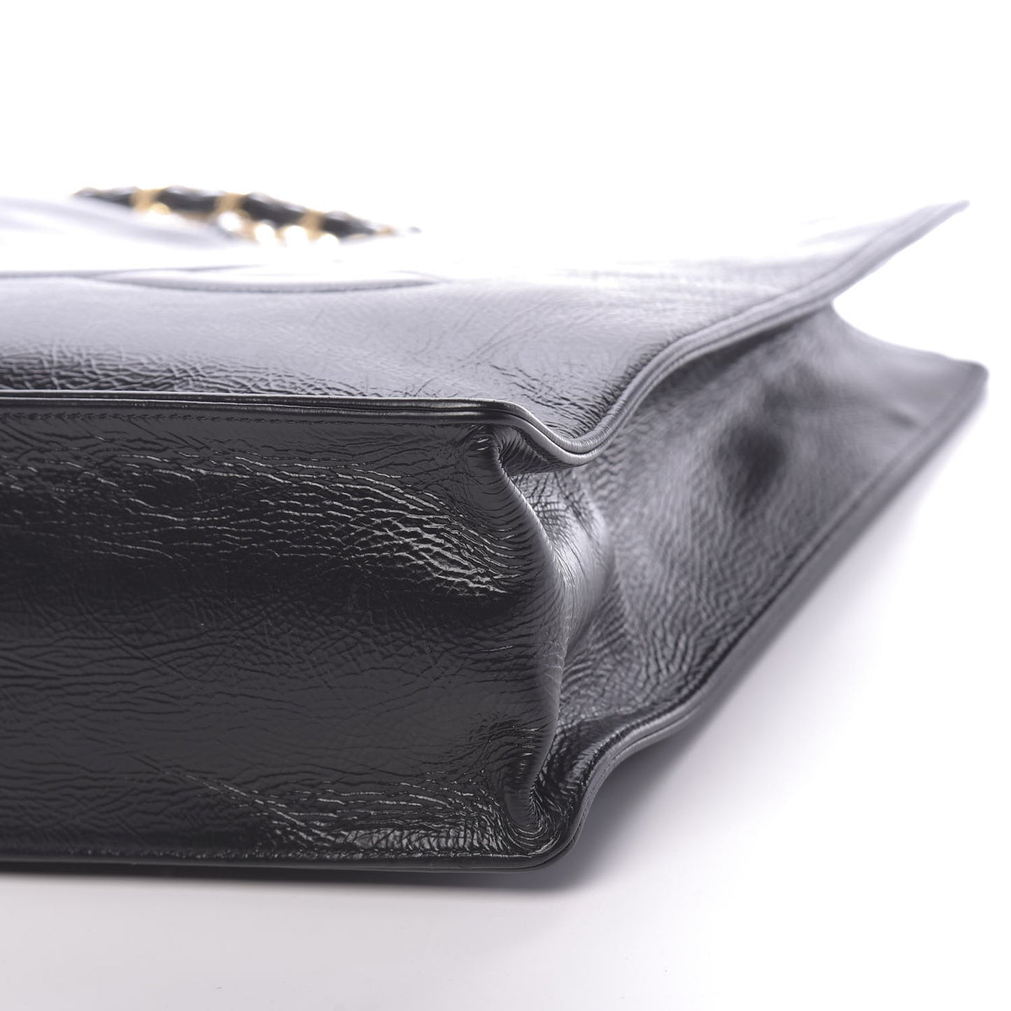Shiny Aged Calfskin North South Shopping Bag Black