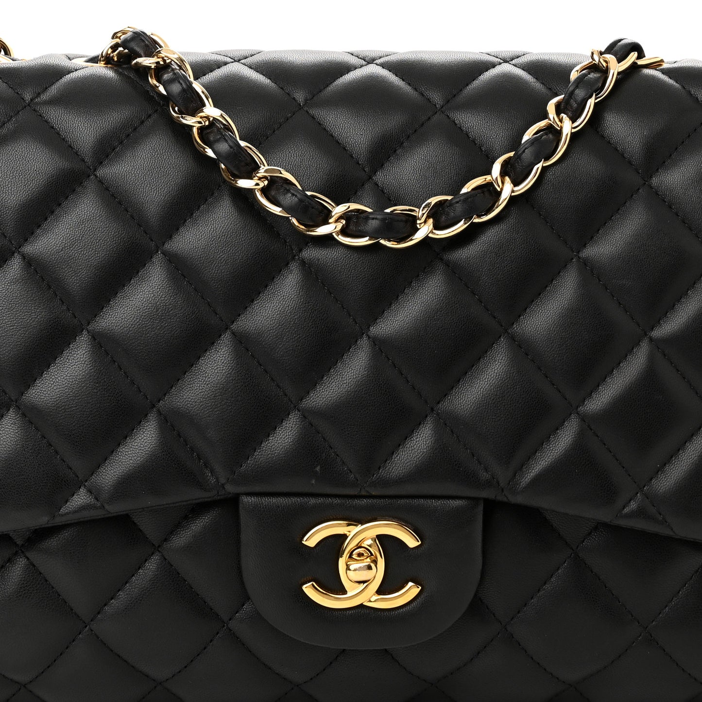 Lambskin Quilted Jumbo Single Flap Black