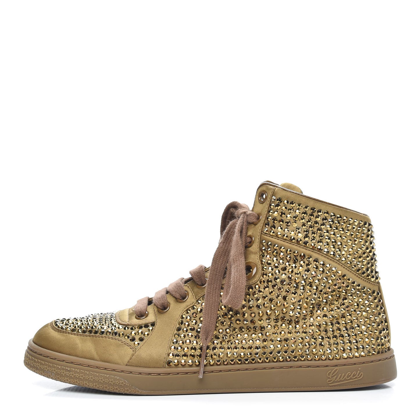 Satin Studded Womens High Top Sneakers 37 Gold