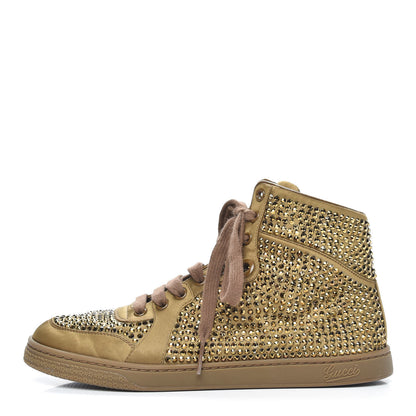 Gucci Satin Studded Womens High Top Sneakers 37 Gold 1 of 6