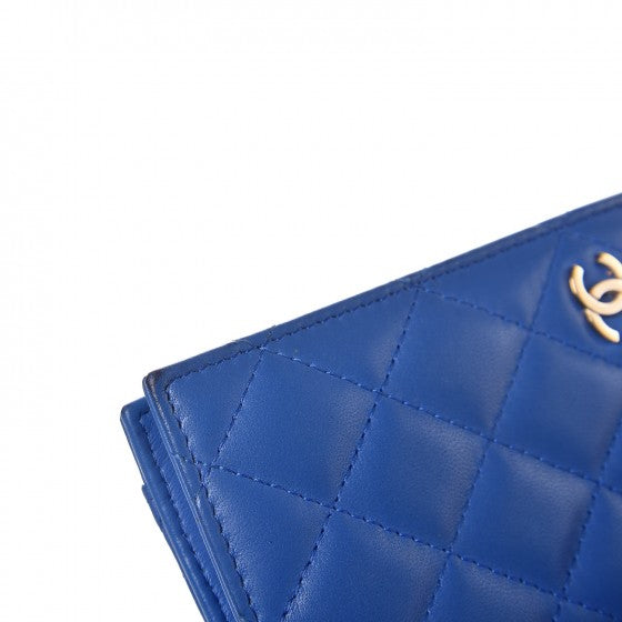Lambskin Quilted Card Holder Wallet Blue