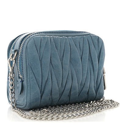 Miu Miu Vitello Lux Matelasse Double Zip Chain Crossbody Bag Oceano 3 of 10