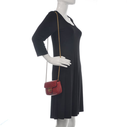 Gucci Calfskin Matelasse Super Mini GG Marmont Shoulder Bag Hibiscus Red 2 of 13