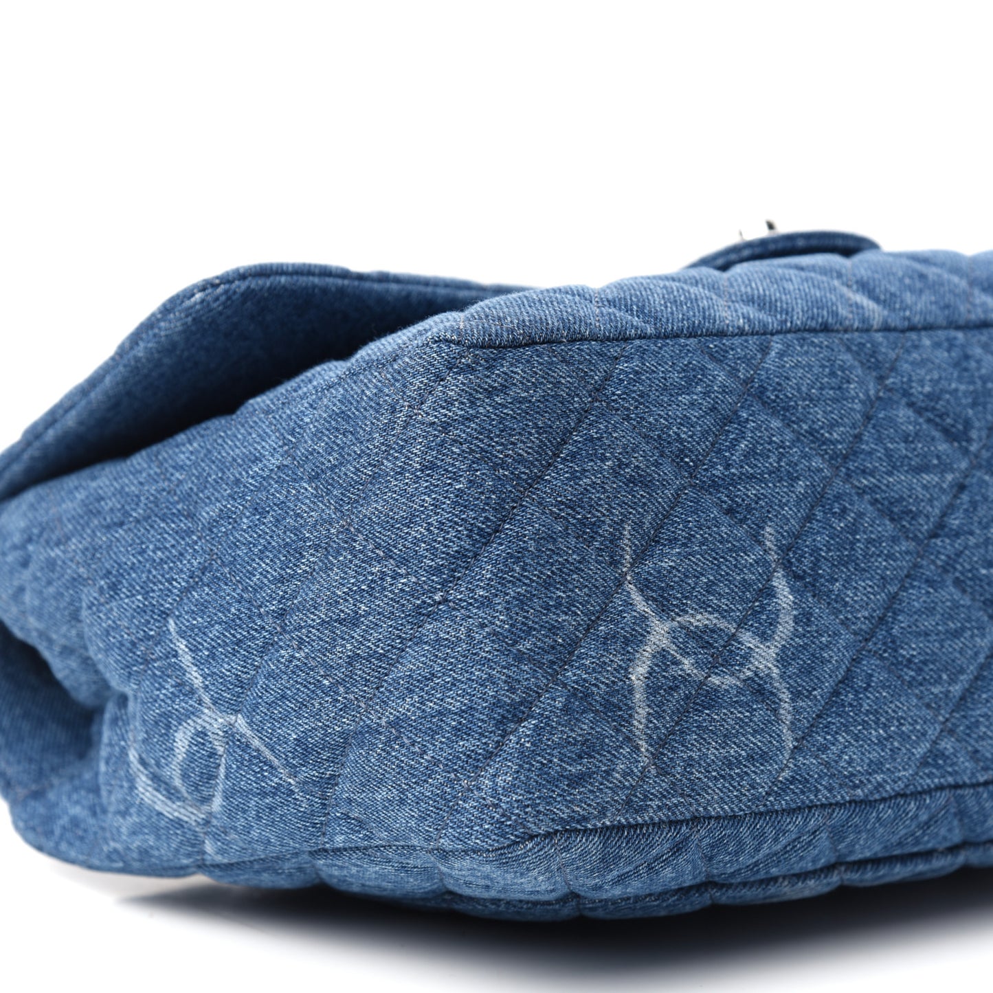 Denim Quilted CC Print Jumbo Single Flap Blue