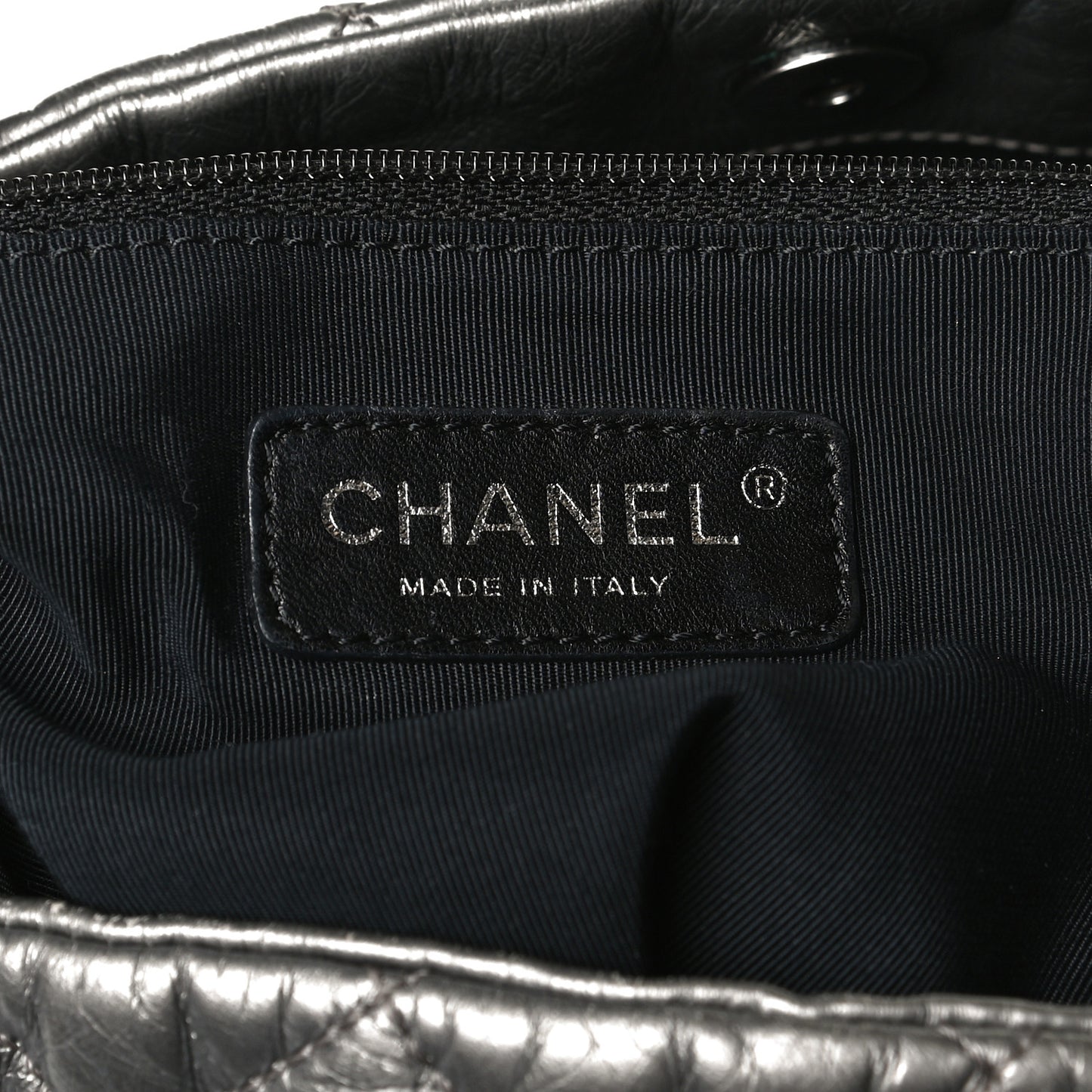 Metallic Calfskin Quilted Medium Chain Me Hobo Dark Silver
