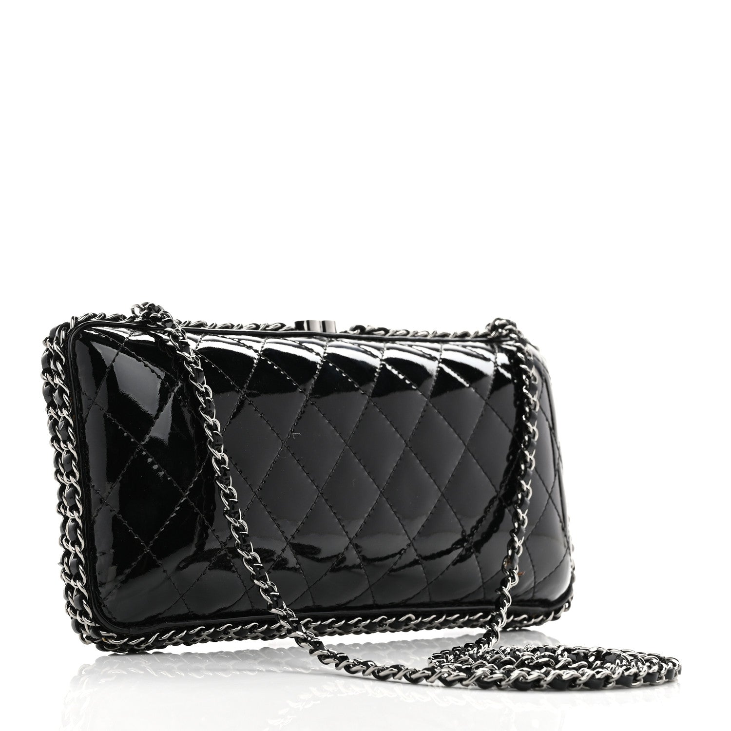 Chanel Patent Quilted Chain Around Clutch Black 2 of 11