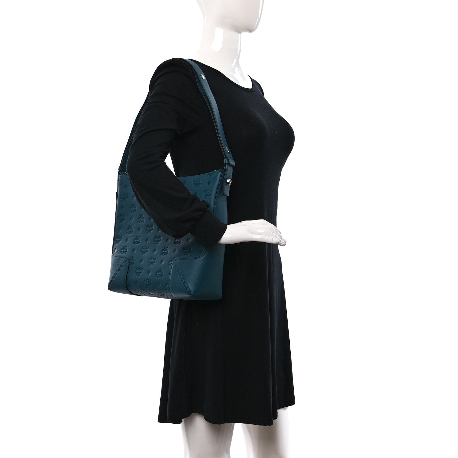 MCM Calfskin Ottomar Monogram Medium Klara Hobo Teal 2 of 8