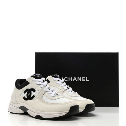 Chanel Mesh Suede Calfskin Grained Calfskin Womens CC Sneakers 40.5 White Black 9 of 9