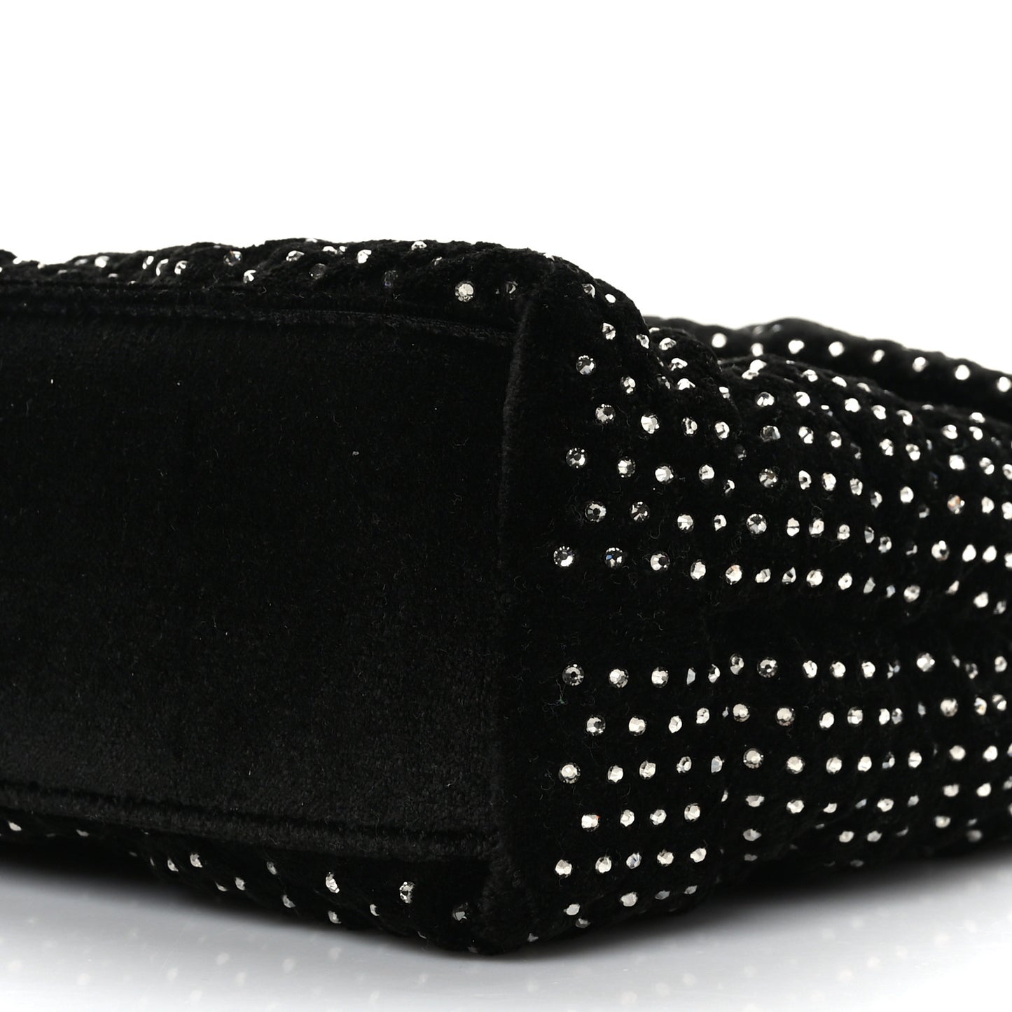 Velvet Lambskin Quilted Rhinestone Sade Puffer Envelope Clutch Black