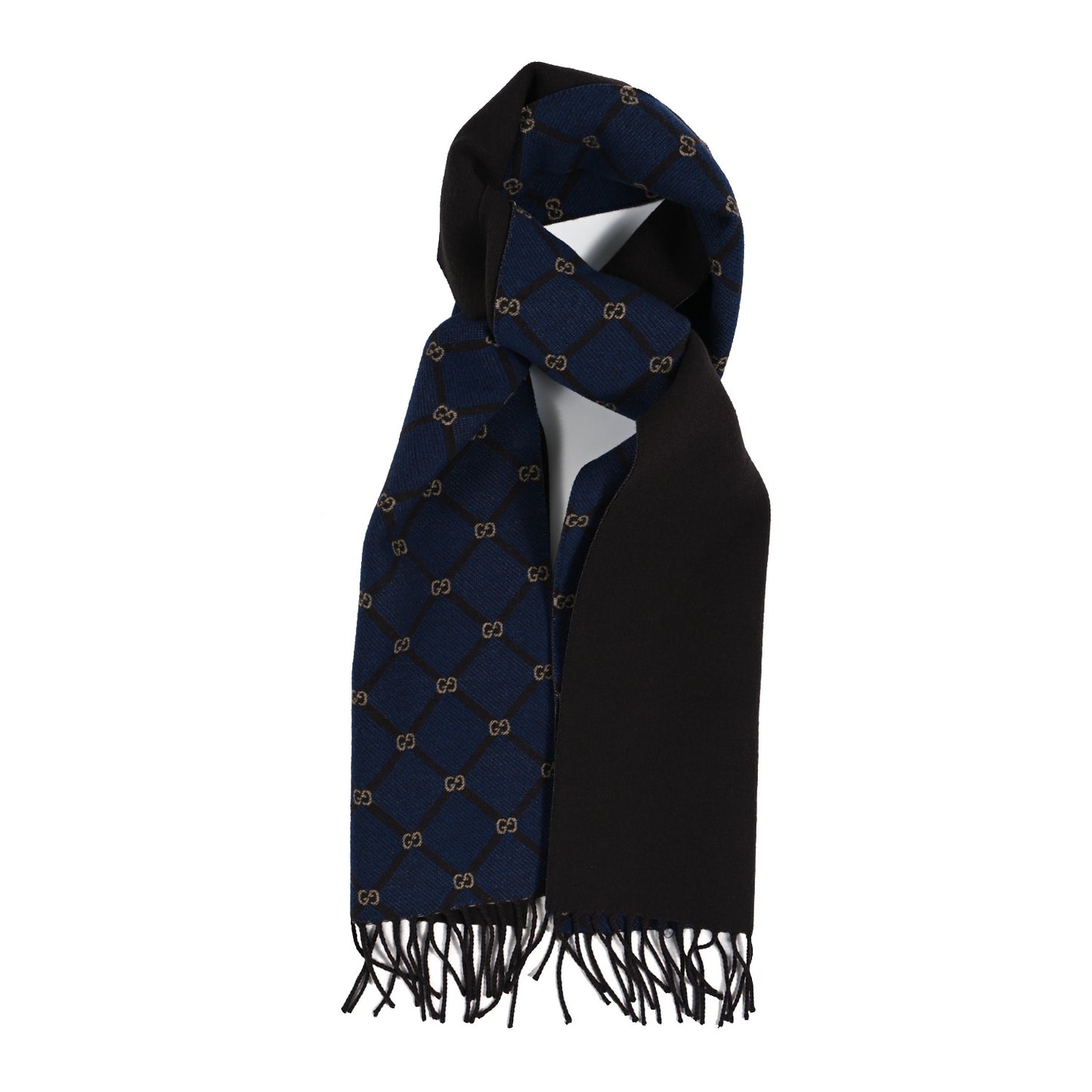 Wool Silk Monogram GG Scarf Navy Brown
