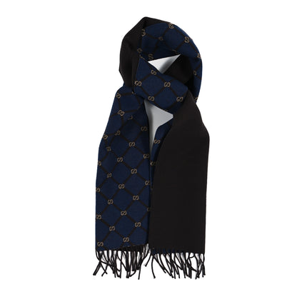 Gucci Wool Silk Monogram GG Scarf Navy Brown 1 of 4