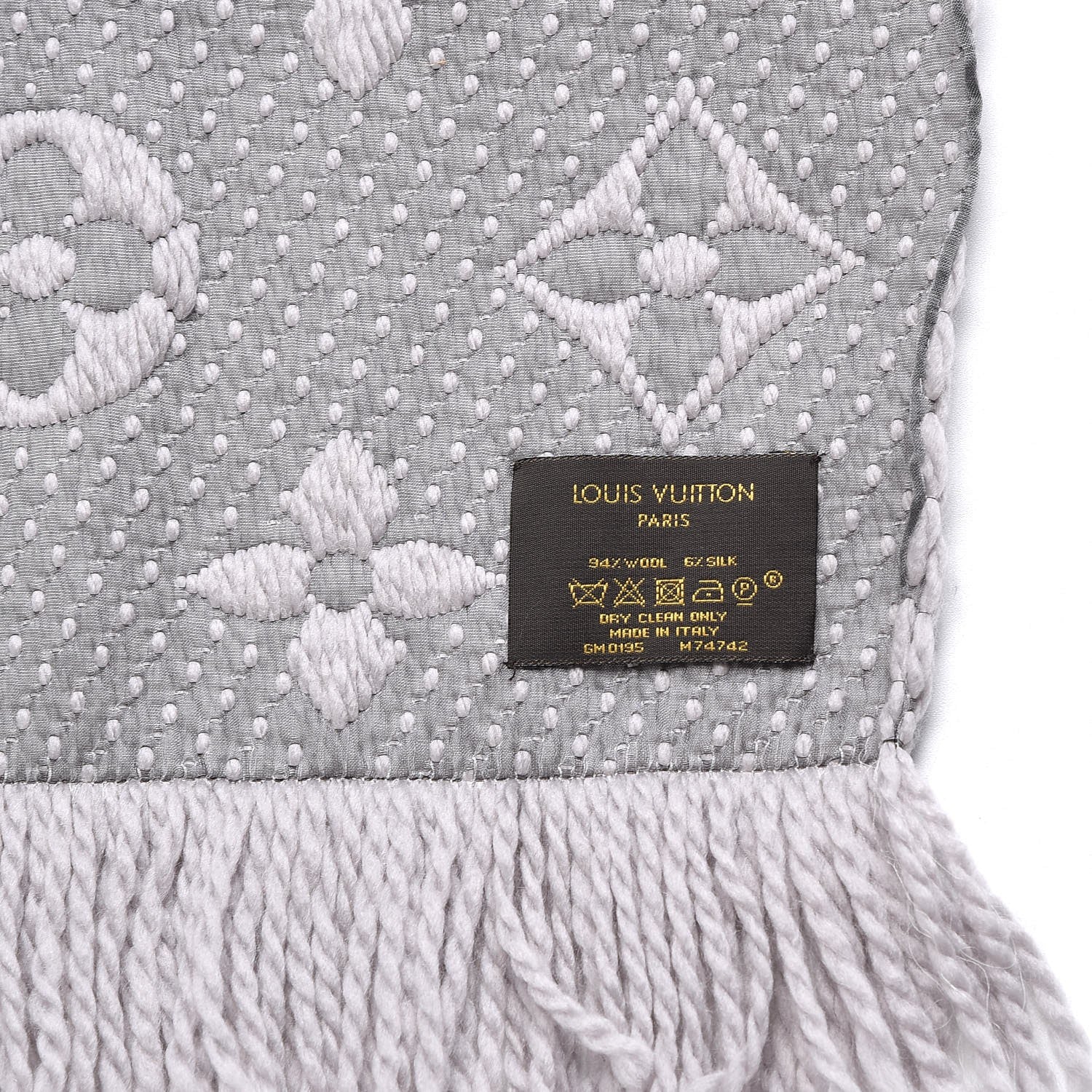 Louis Vuitton Wool Silk Logomania Scarf Pearl Grey 4 of 4
