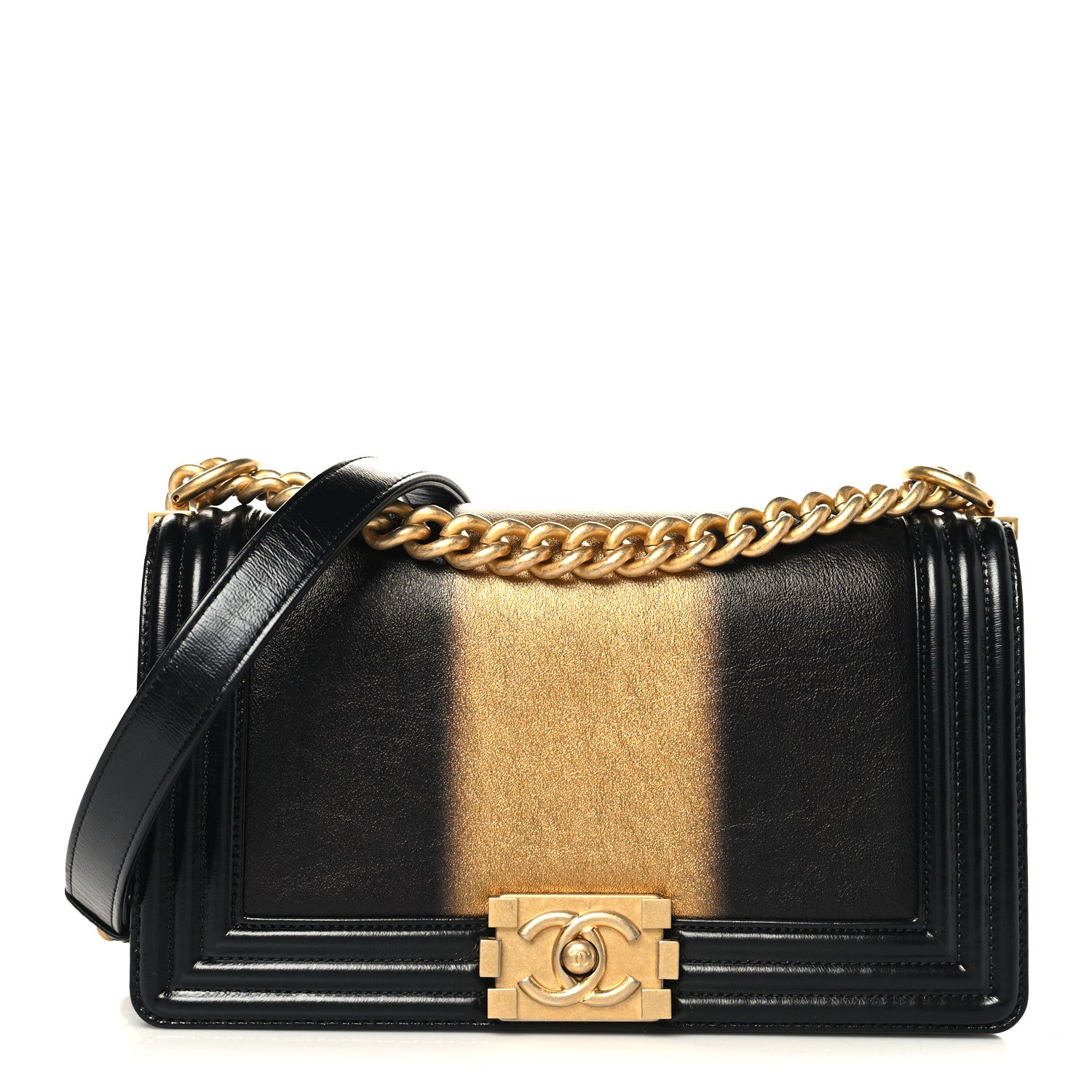 Chanel Metallic Glazed Calfskin Medium Boy Flap Black Gold 1 of 10