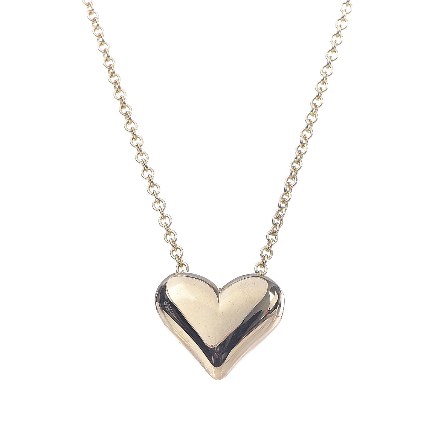 18K Yellow Gold Large Puff Heart Pendant Necklace