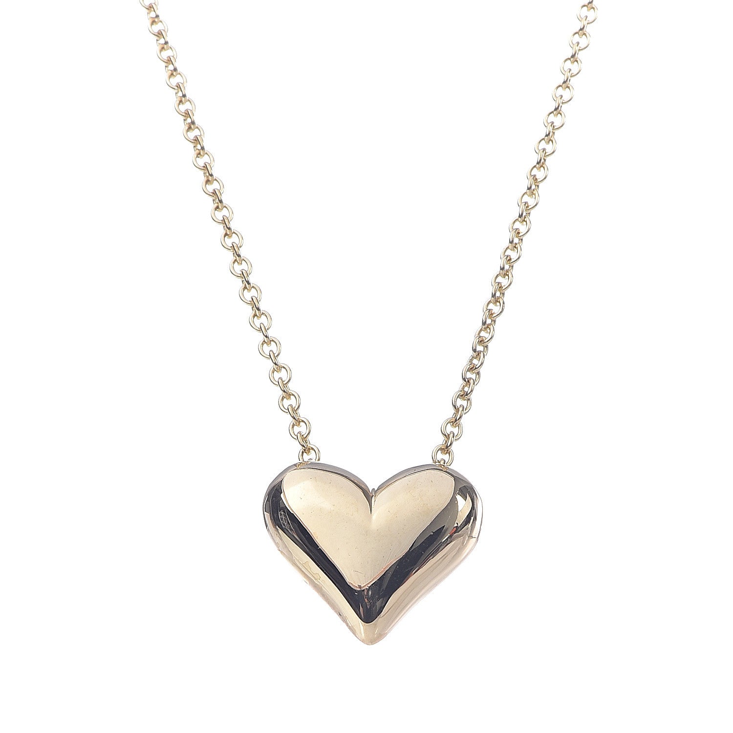 Tiffany 18K Yellow Gold Large Puff Heart Pendant Necklace 4 of 8