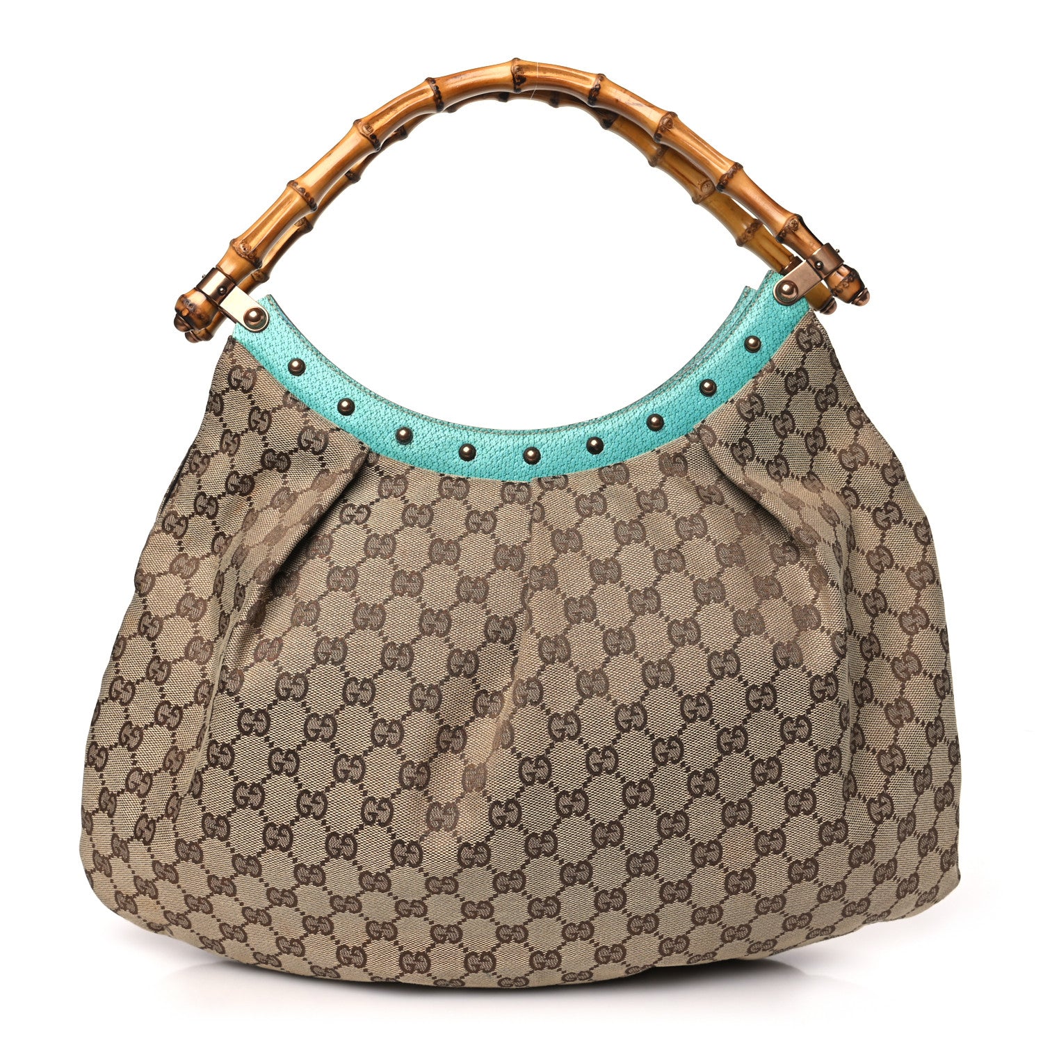 Gucci Monogram Bamboo Top Handle Bag Turquoise 1 of 9