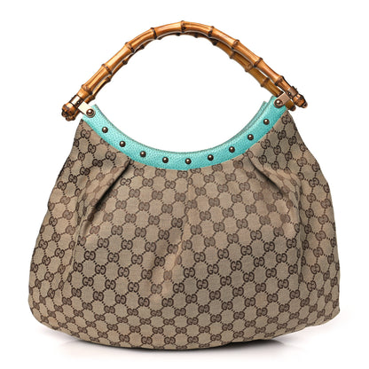 Gucci Monogram Bamboo Top Handle Bag Turquoise 1 of 9