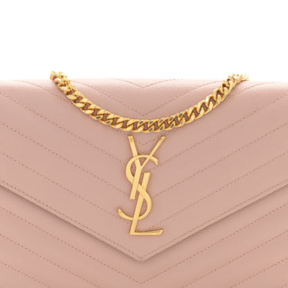 Saint Laurent Grain De Poudre Matelasse Chevron Monogram Chain Wallet Pale Blush 8 of 12
