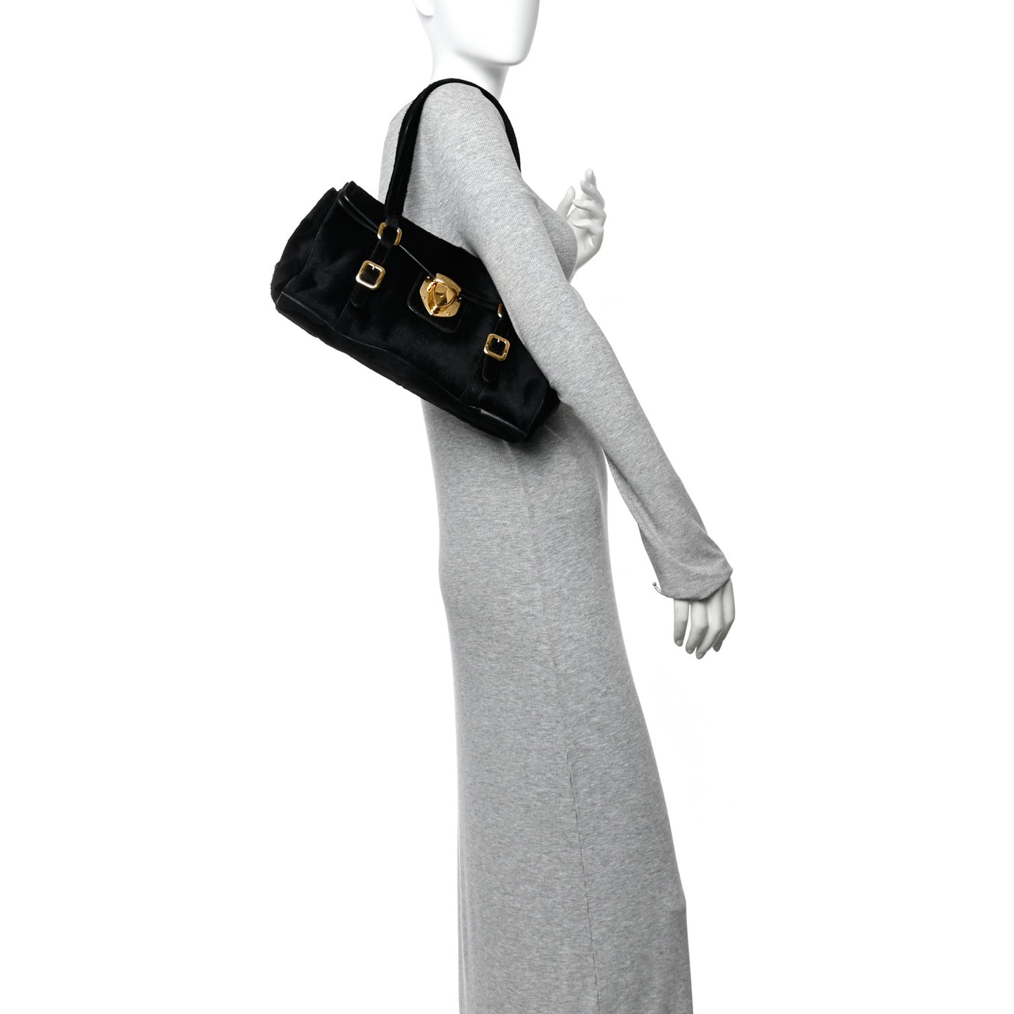 Calf Hair Shoulder Bag Black
