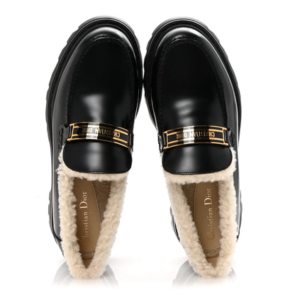Christian Dior Brushed Calfskin Shearling Dior Code Lug Sole 15mm Loafers 41 Black Natural 2 of 9