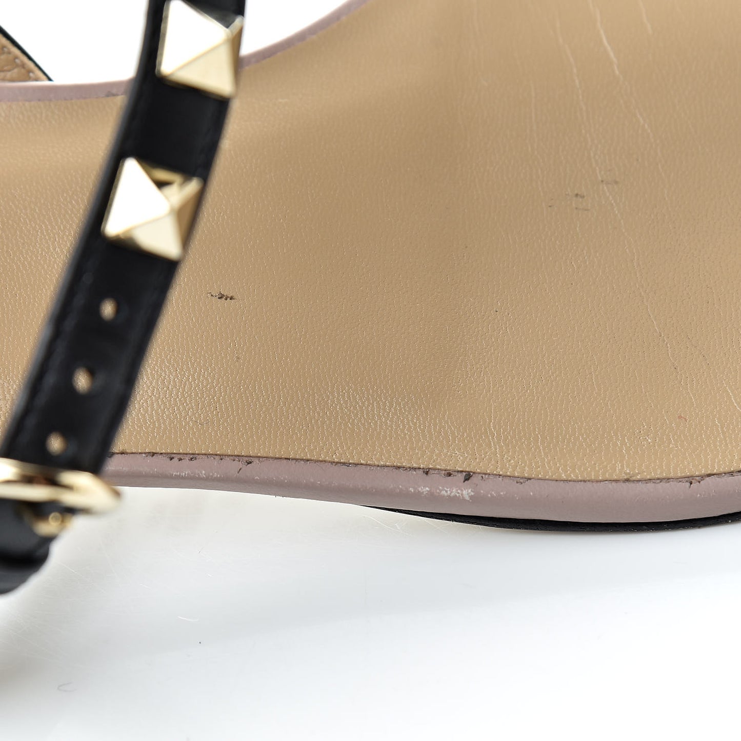 Calfskin Rockstud Ankle Wrap Flat Thong Sandals 37 Black Poudre