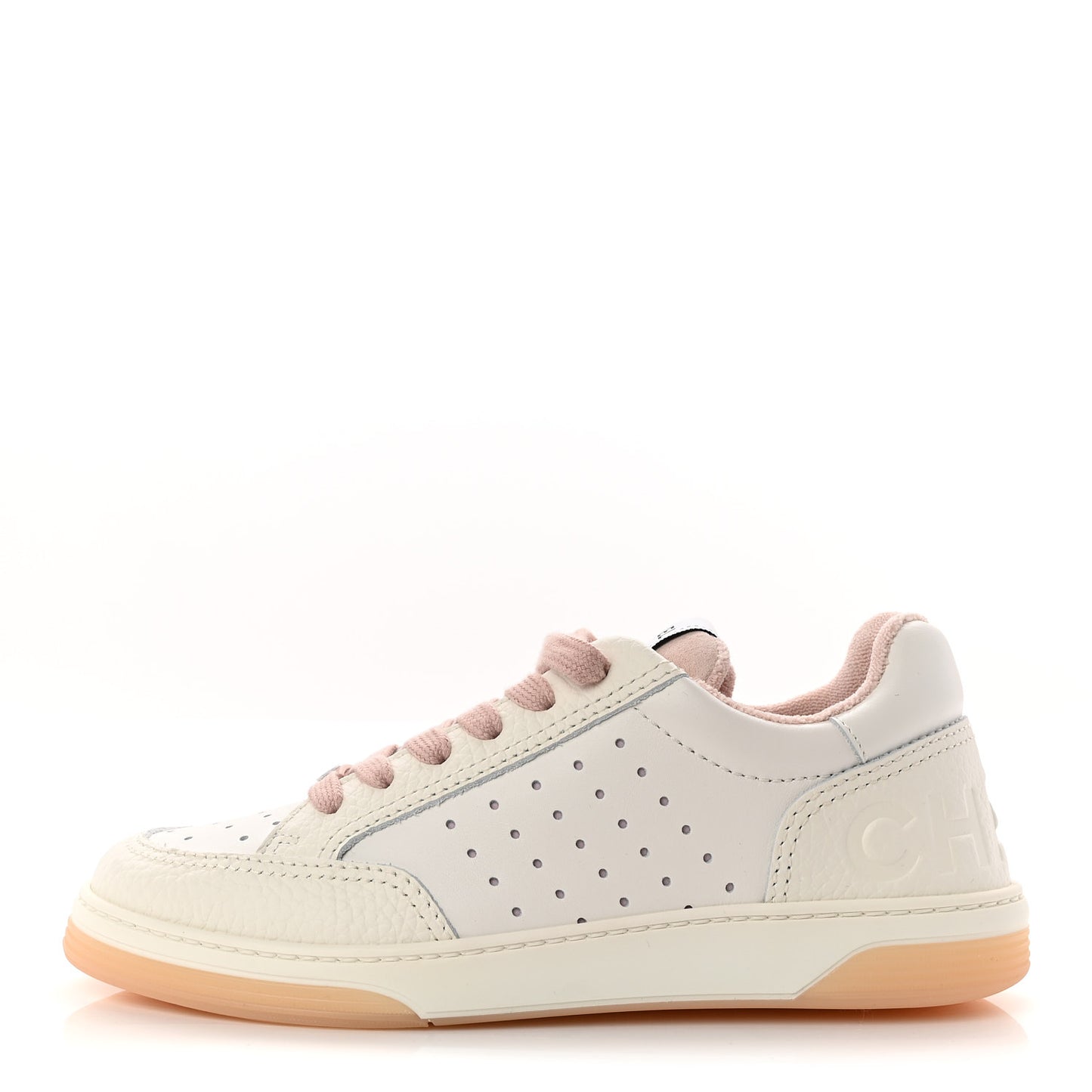 Grained Calfskin Fabric Womens Logo Sneakers 37 White Light Pink