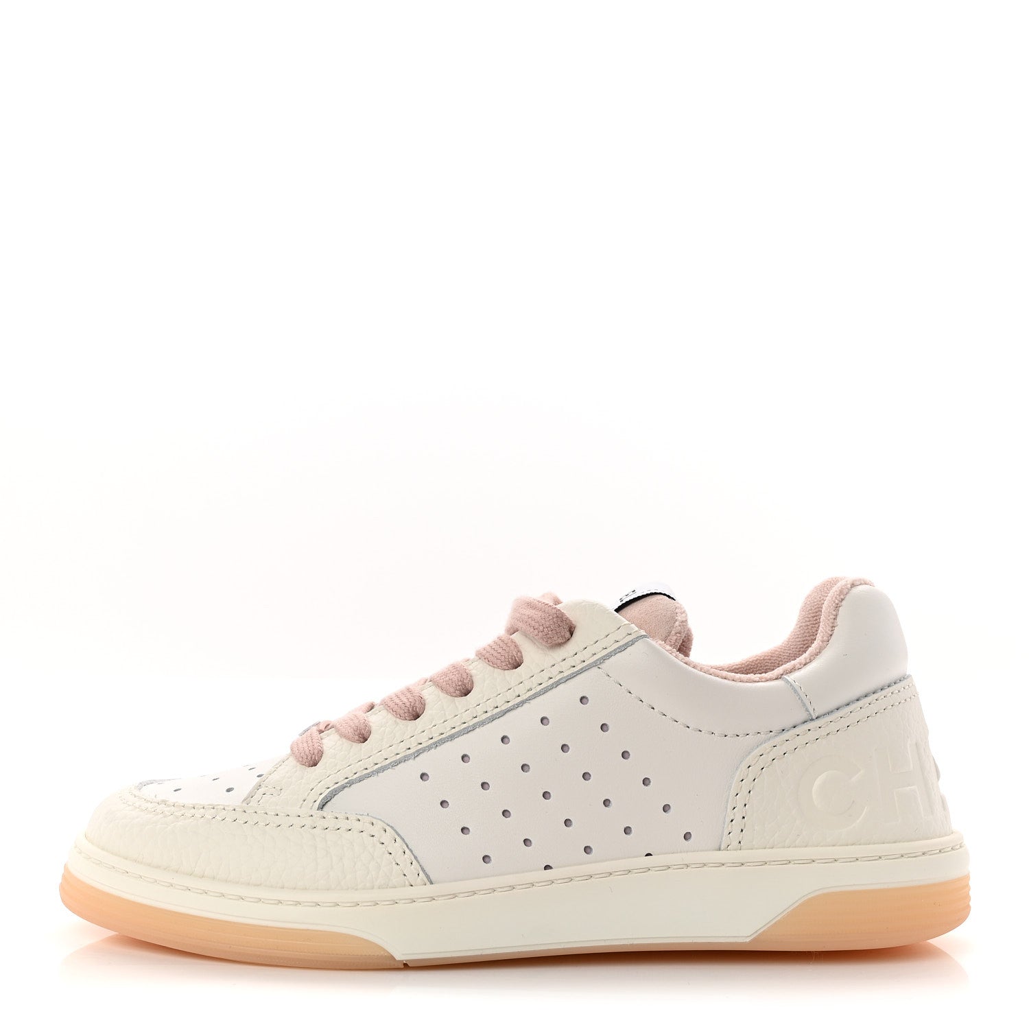 Chanel Grained Calfskin Fabric Womens Logo Sneakers 37 White Light Pink 1 of 10
