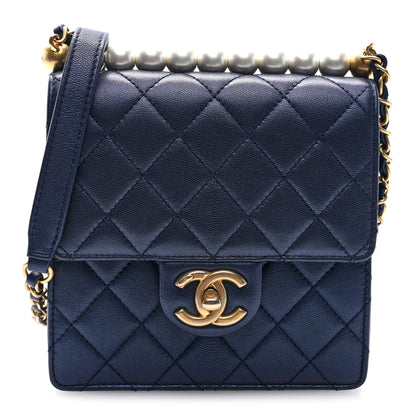 Chanel Iridescent Lambskin Quilted Chic Pearls Flap Navy Blue 1 of 10
