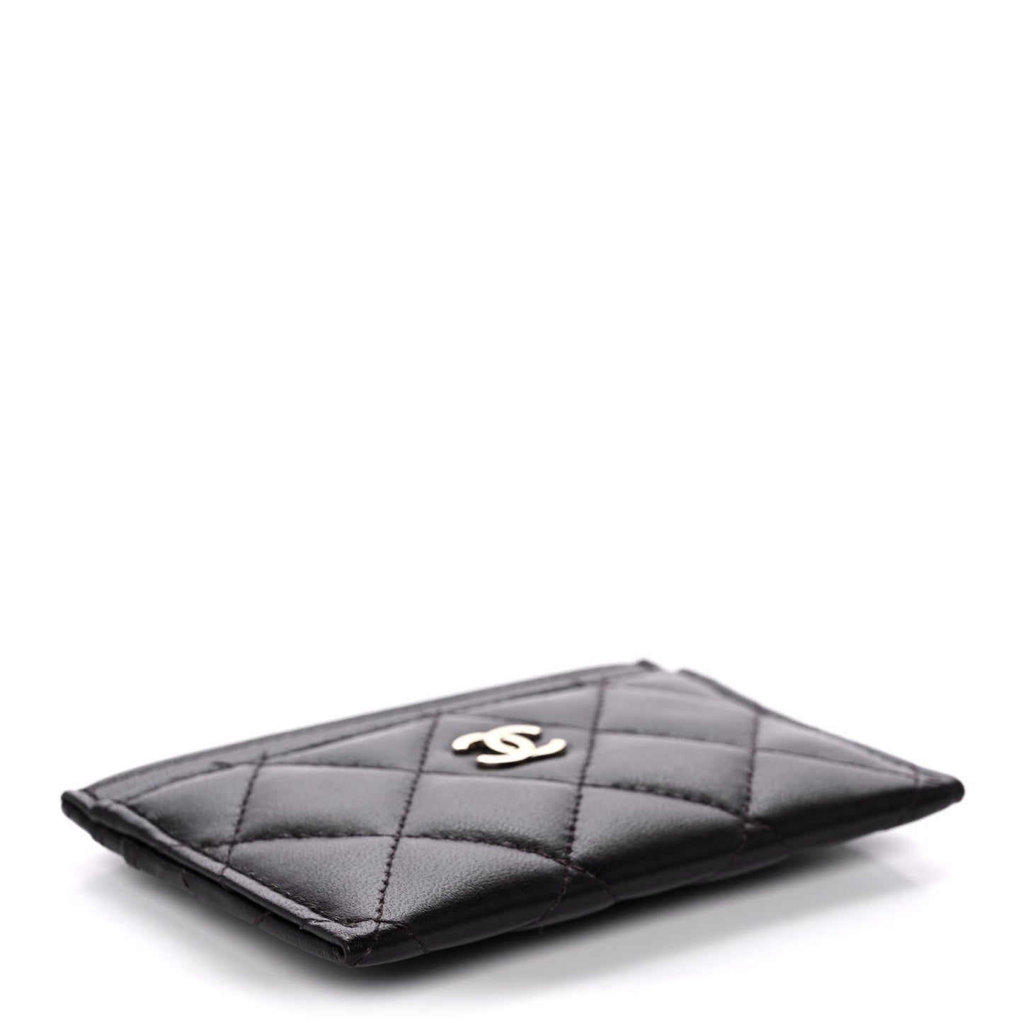 Lambskin Quilted Card Holder Brown