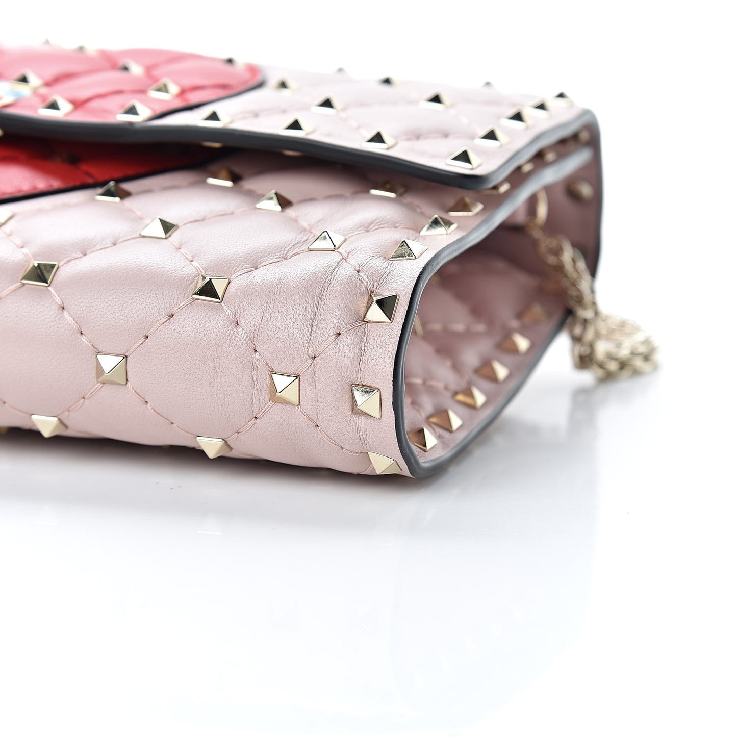 Nappa Rockstud Spike Heart Wallet on Chain Poudre