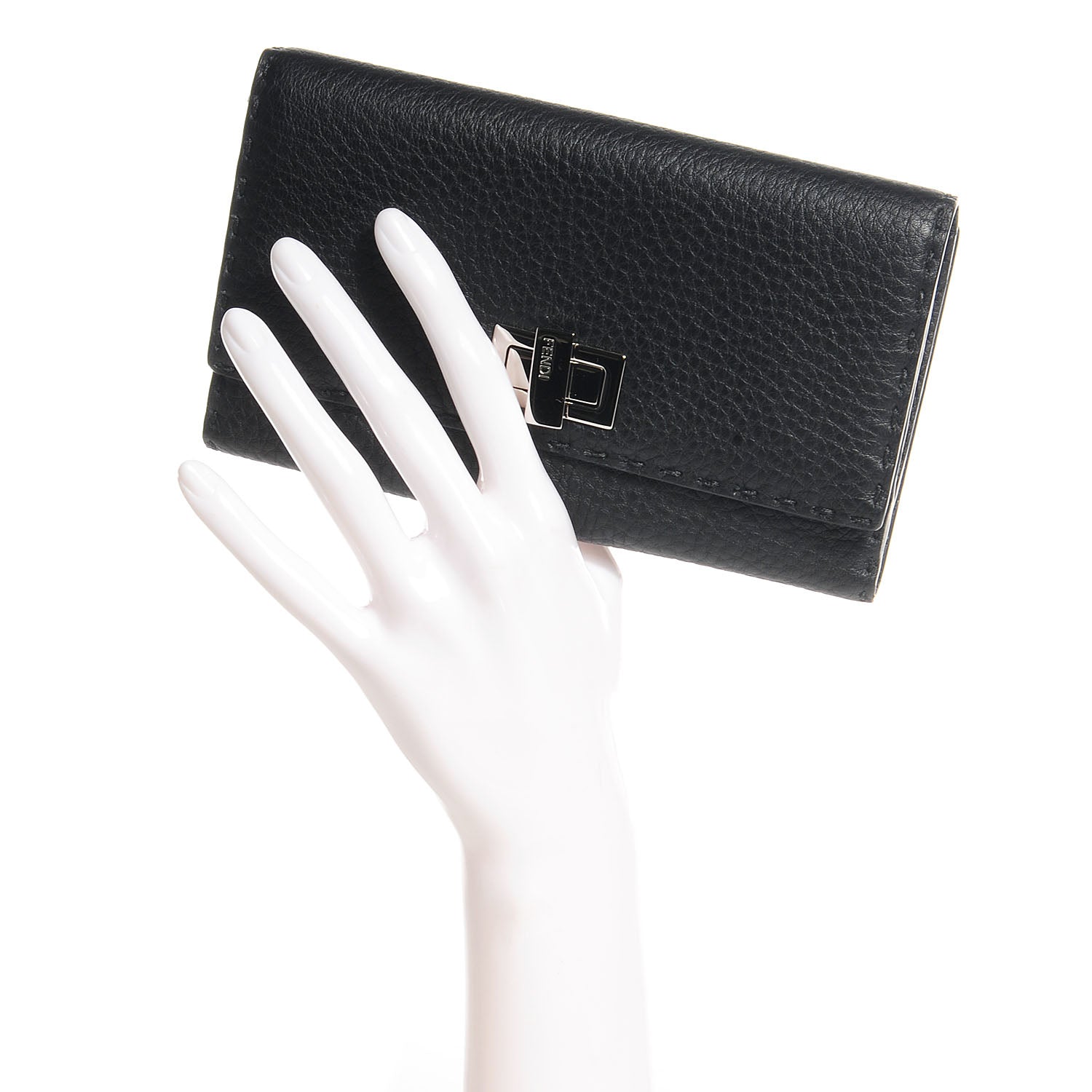 Fendi Cuoio Romano Selleria Peekaboo Continental Wallet Black 2 of 14