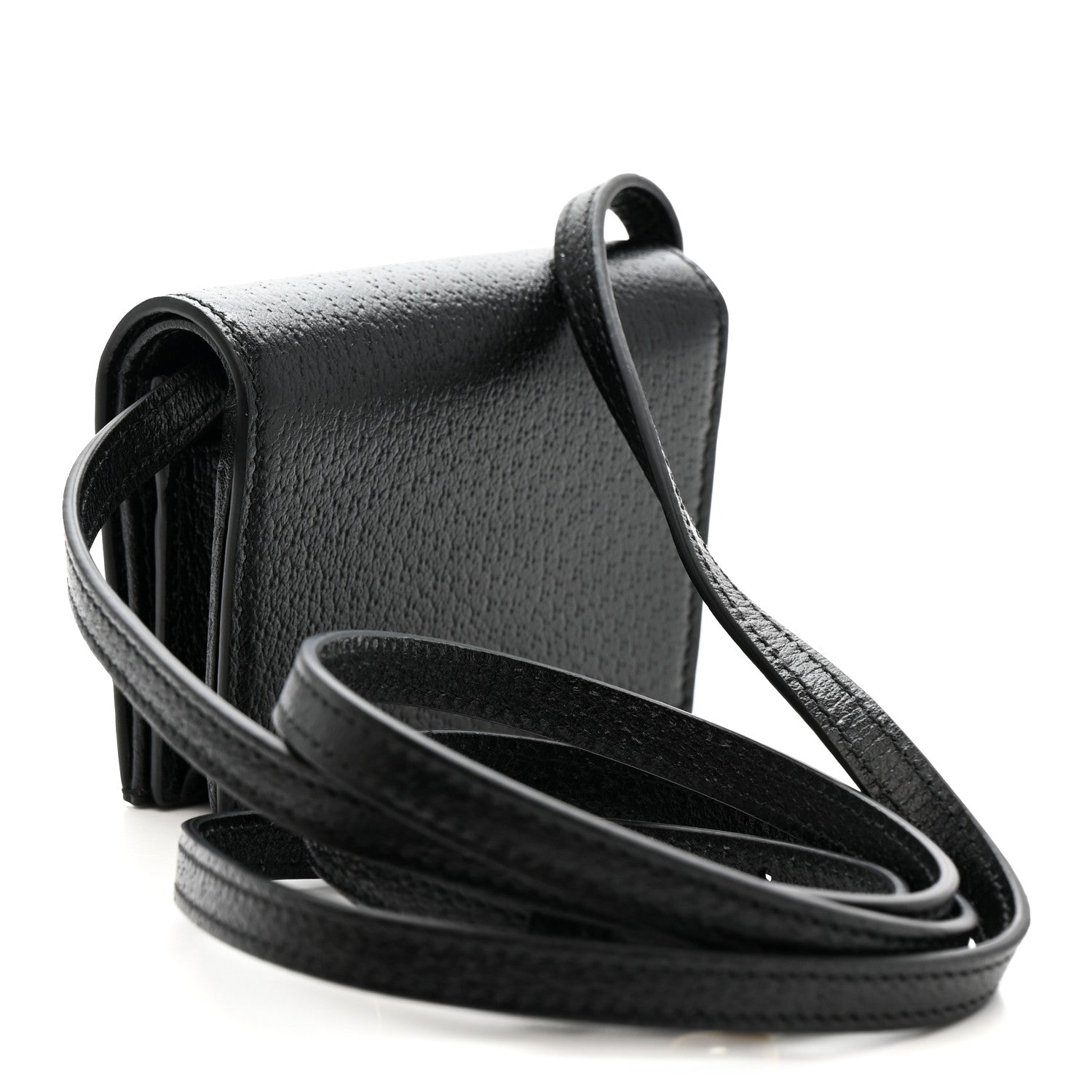 Gucci X ADIDAS Textured Dollar Calfskin Trefoil Horsebit 1955 Card Case Wallet With Strap Black Off White 3 of 8