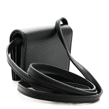 Gucci X ADIDAS Textured Dollar Calfskin Trefoil Horsebit 1955 Card Case Wallet With Strap Black Off White 3 of 8