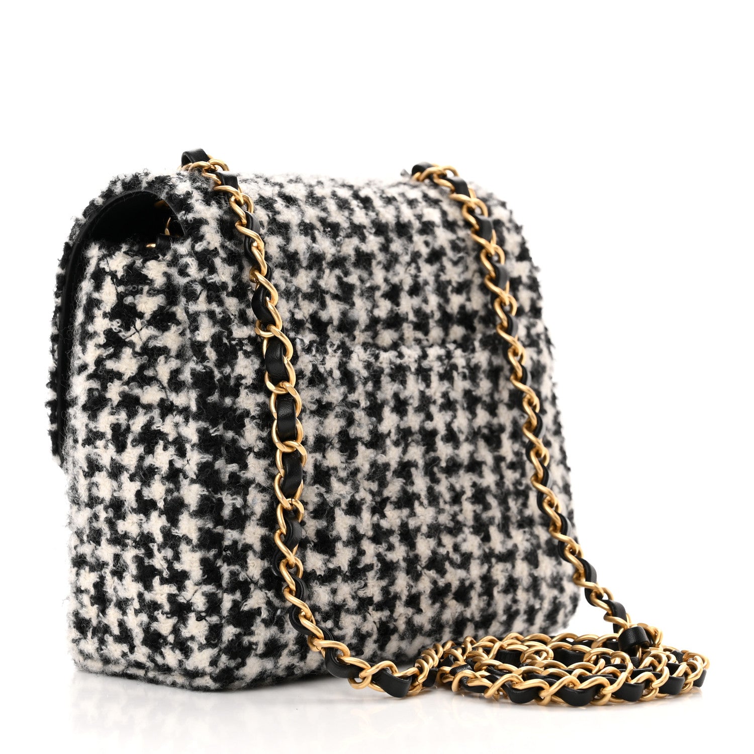 Chanel Tweed Houndstooth Quilted Mini Square Flap White Black 3 of 11