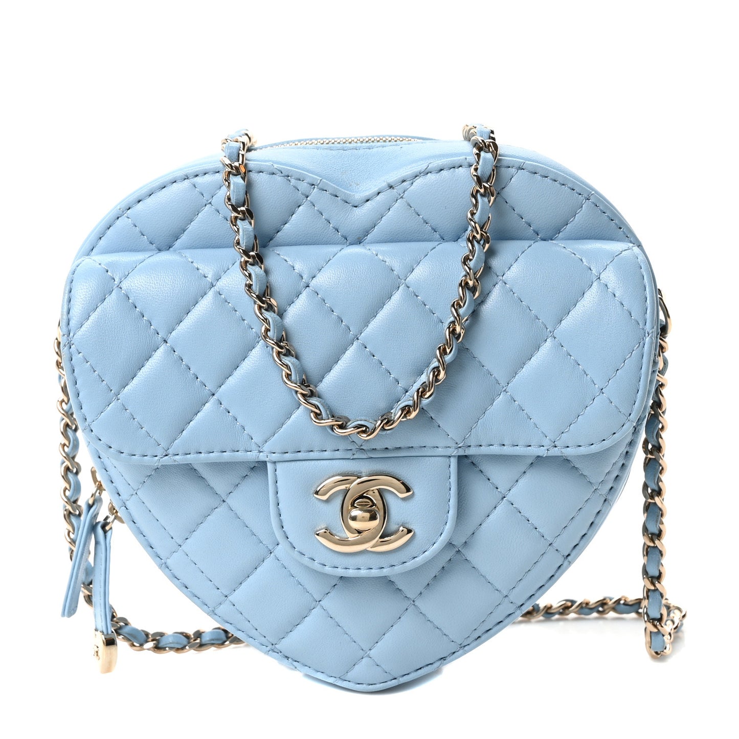 Lambskin Quilted CC In Love Heart Bag Light Blue