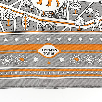 Hermes Silk Les Nouveaux Amoureux de Paris Bandana Scarf 55 Gris White Caramel 2 of 4