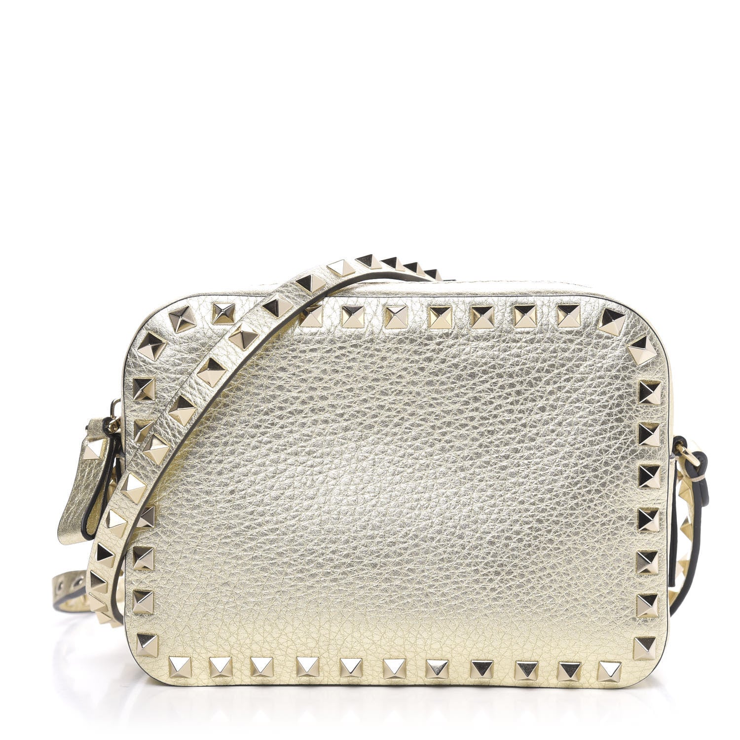 Valentino Garavani Metallic Pebbled Calfskin Rockstud Camera Crossbody Bag Platino 1 of 9