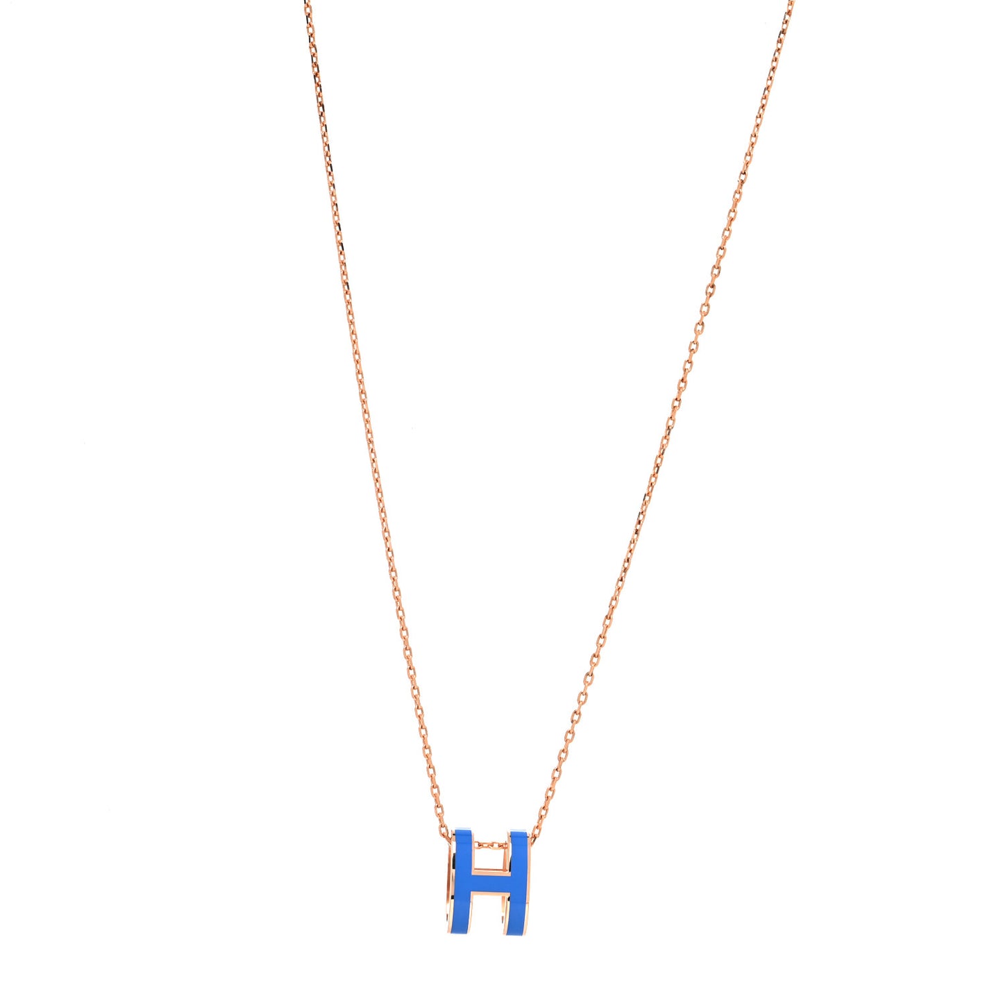 Lacquered Rose Gold Pop H Pendant Necklace Bleu Sature