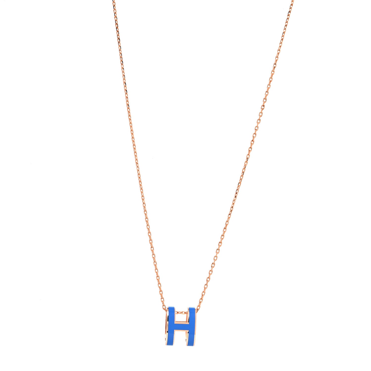 Hermes Lacquered Rose Gold Pop H Pendant Necklace Bleu Sature 1 of 5