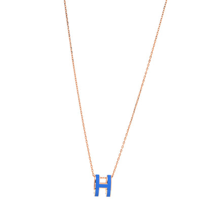 Hermes Lacquered Rose Gold Pop H Pendant Necklace Bleu Sature 1 of 5