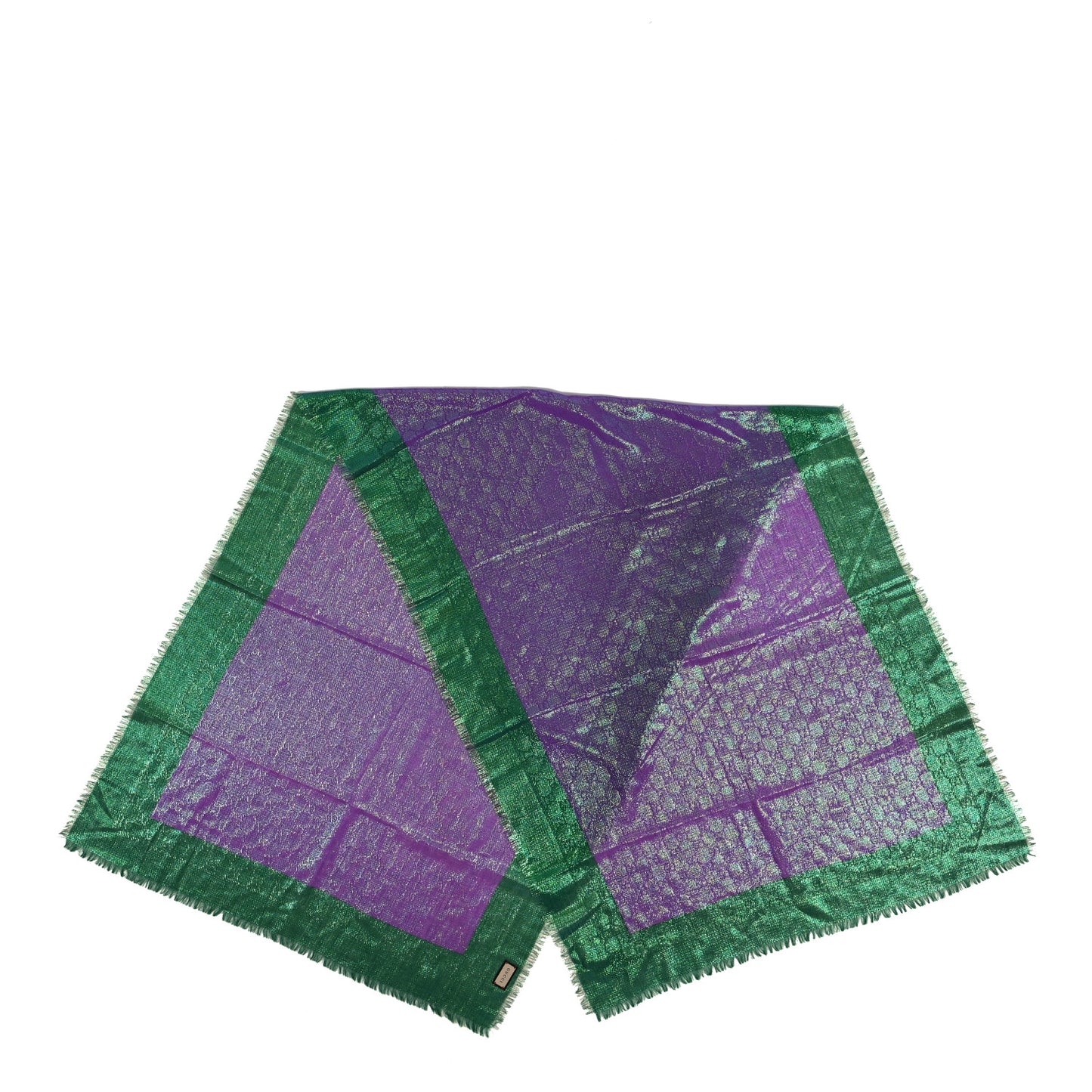 Wool Polyamide GG Monogram Giwet Fringe Scarf Emerald Light Purple
