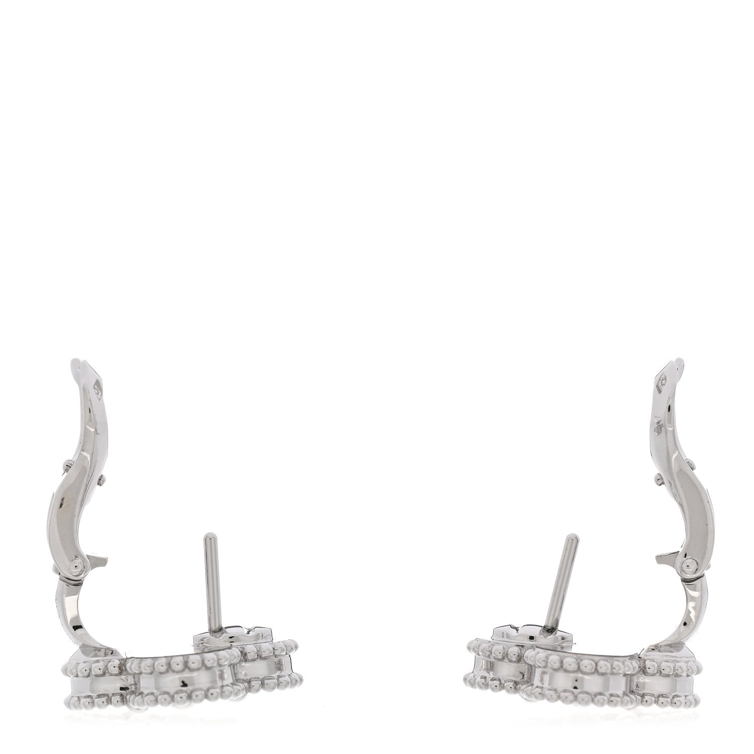 Van Cleef & Arpels 18K White Gold Guilloche Vintage Alhambra Earrings 3 of 5