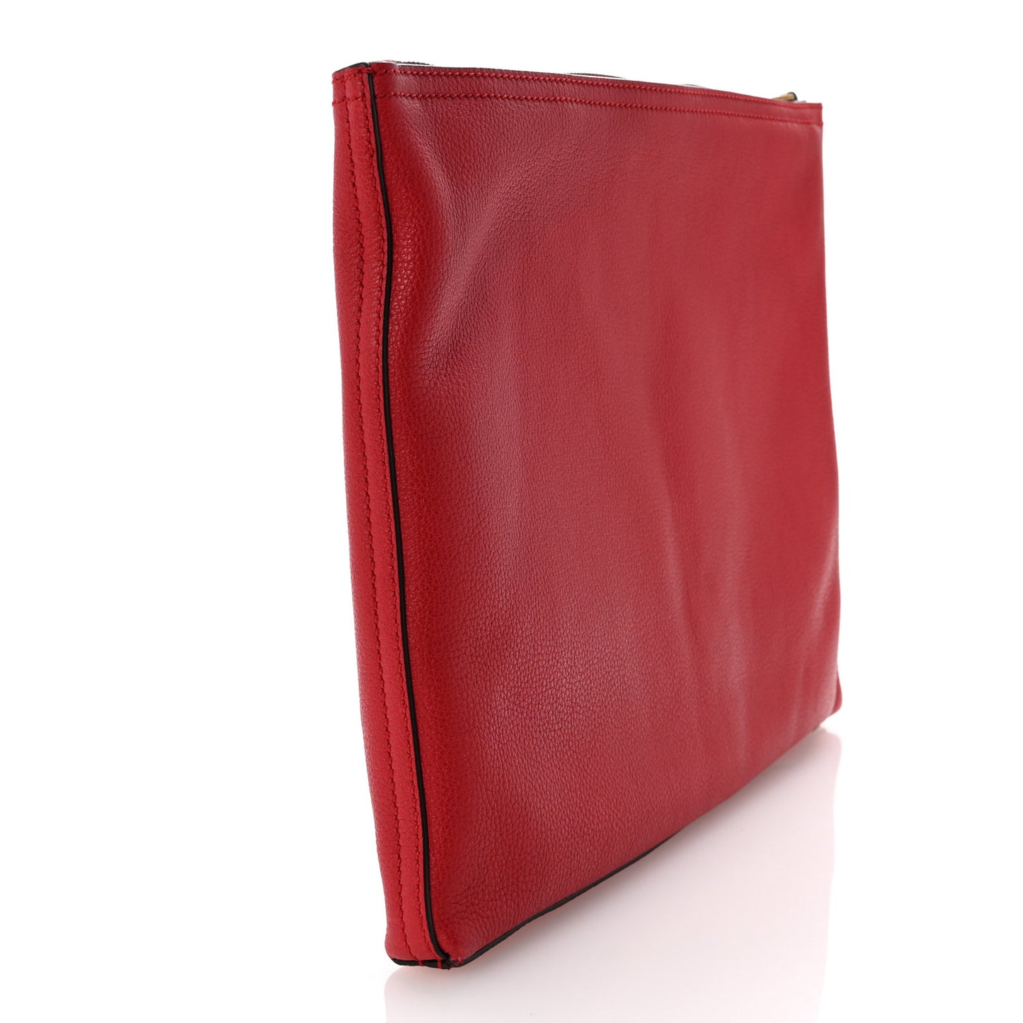 Pebbled Calfskin Medium Logo Portfolio Clutch Hibiscus Red