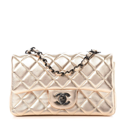 Chanel Metallic Lambskin Quilted Mini Rectangular Flap Gold Black 1 of 11