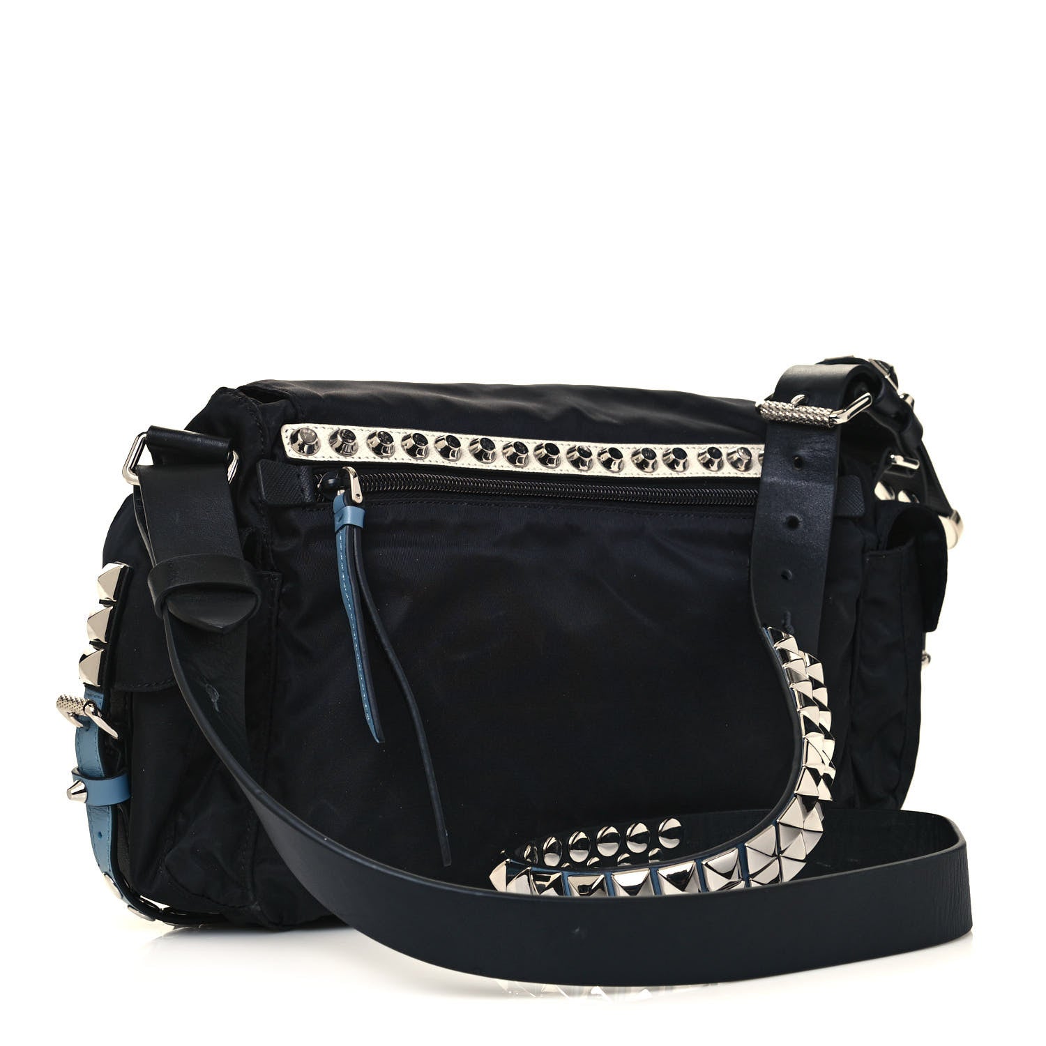 Prada Nylon New Vela Studded Messenger Black Astrale 3 of 13