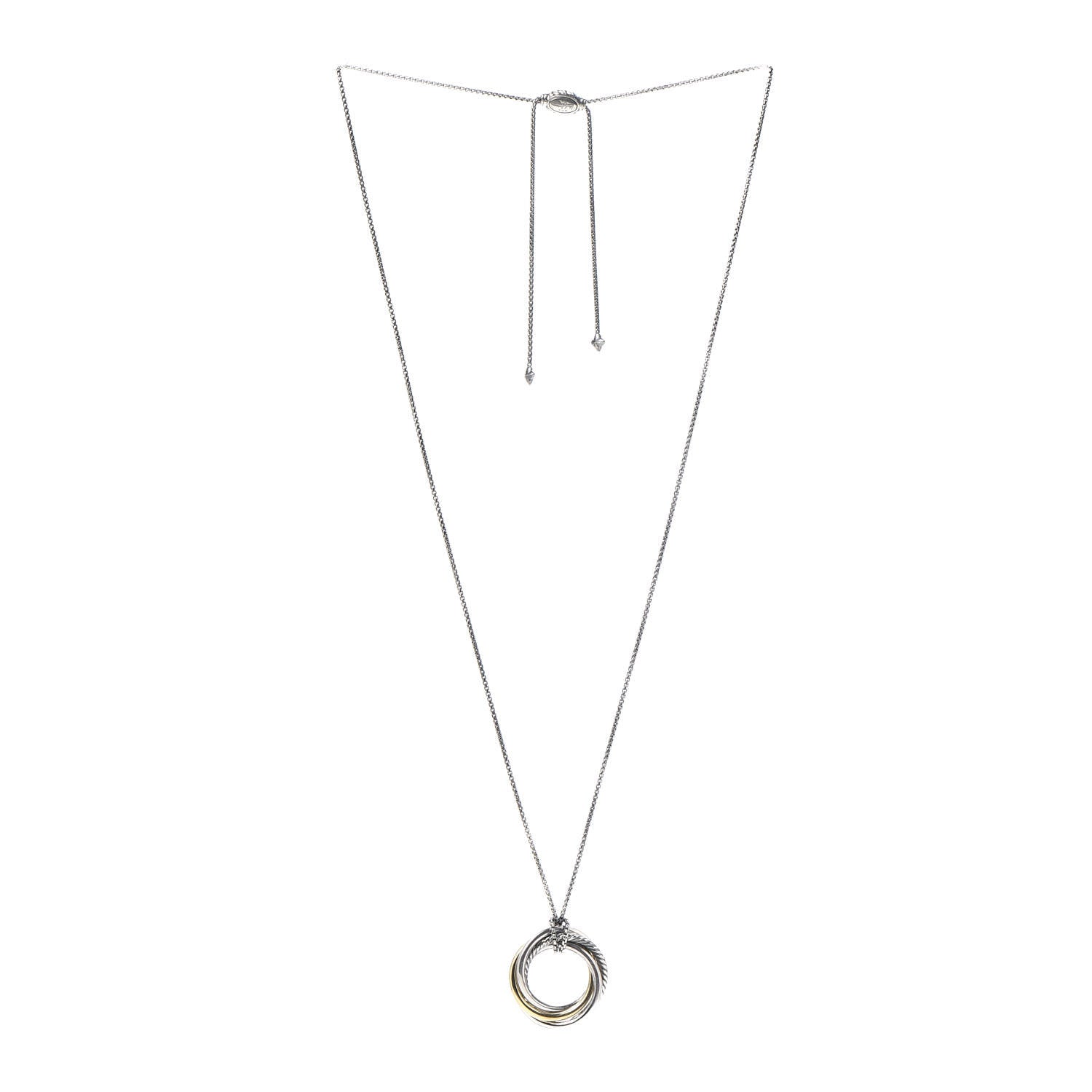 David Yurman Sterling Silver 14K Yellow Gold 37mm Crossover Pendant Necklace 3 of 4