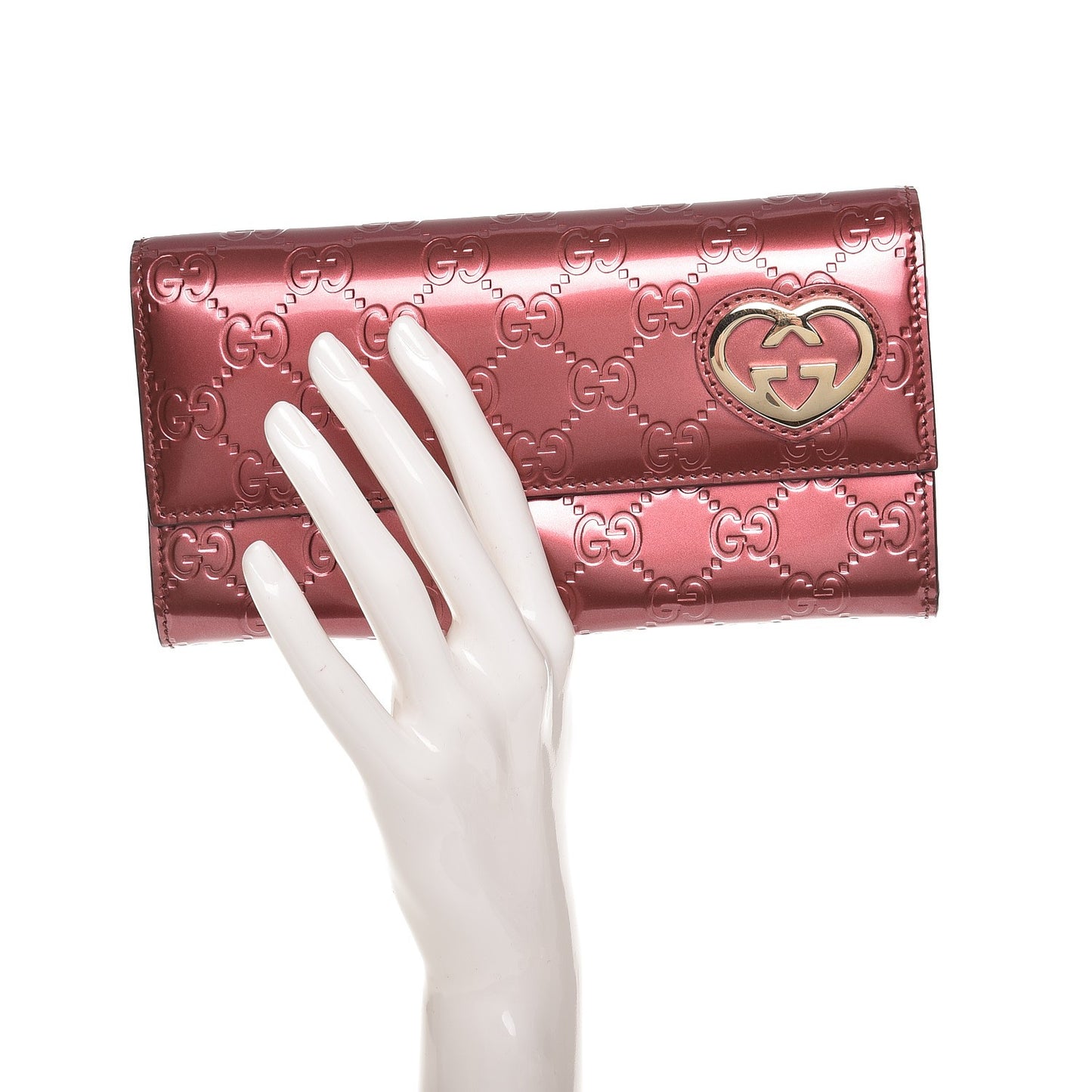 Shine Guccissima Lovely Heart Continental Wallet Tibet Red