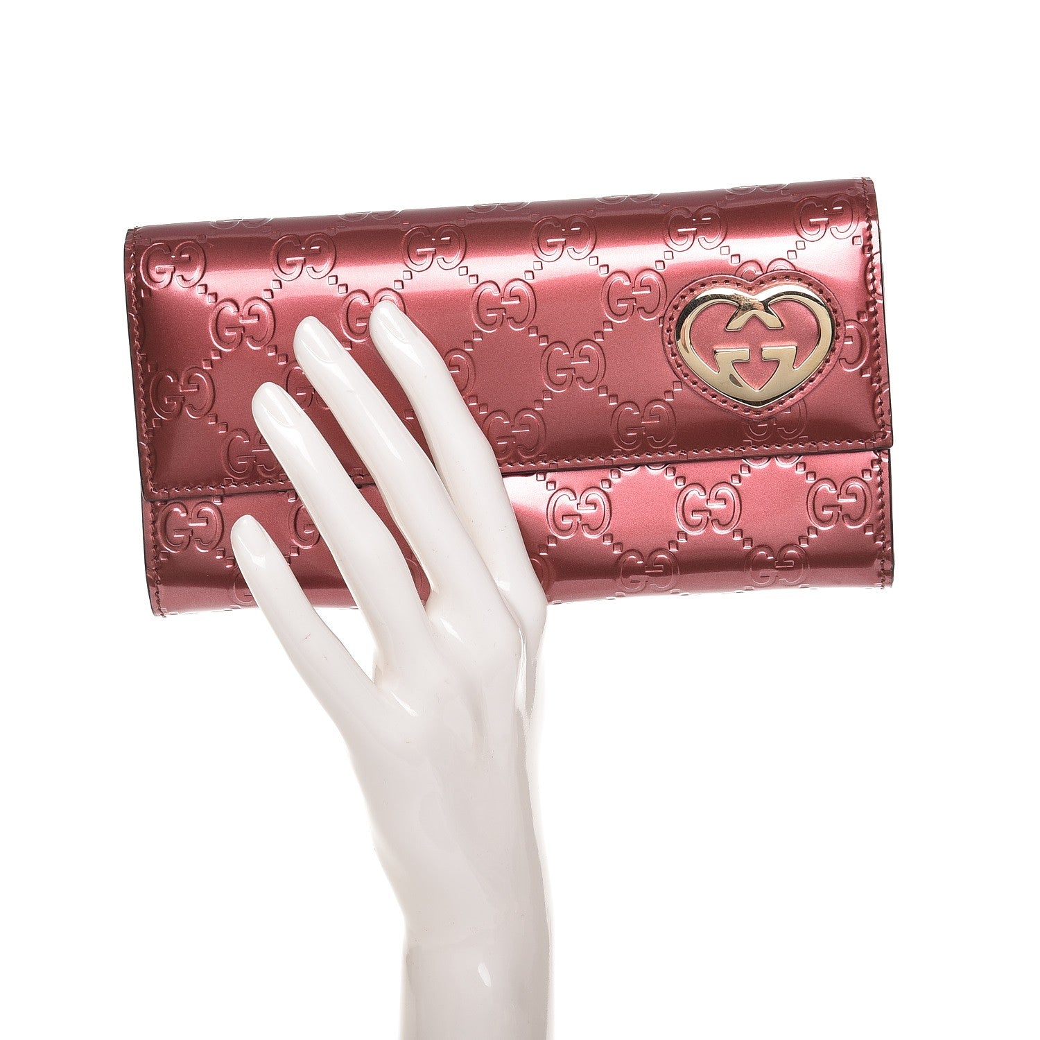 Gucci Shine Guccissima Lovely Heart Continental Wallet Tibet Red 2 of 8