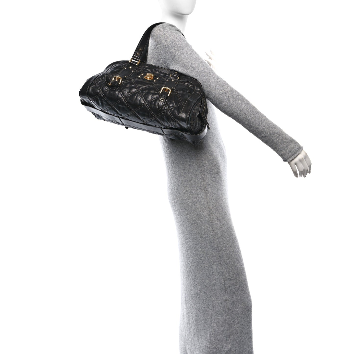 Lacquered Lambskin Quilted Satchel Black