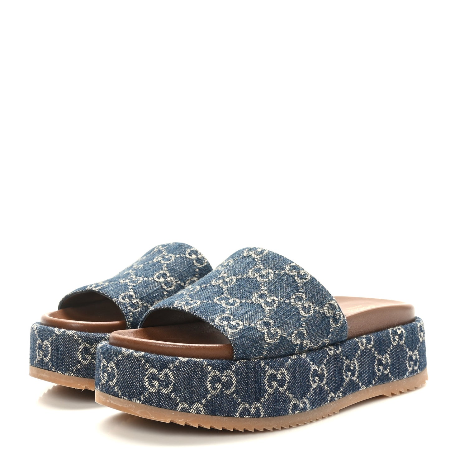 New Denim GG Monogram Angelina Platform 55mm Slide Sandals 38 Blue Tea
